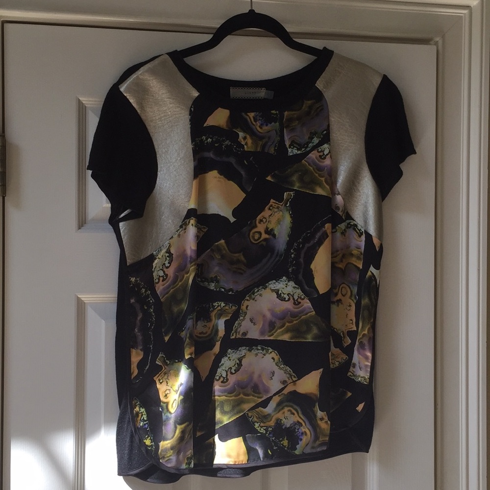 Clung Polyester/Silk/Faux leather tee shirt
